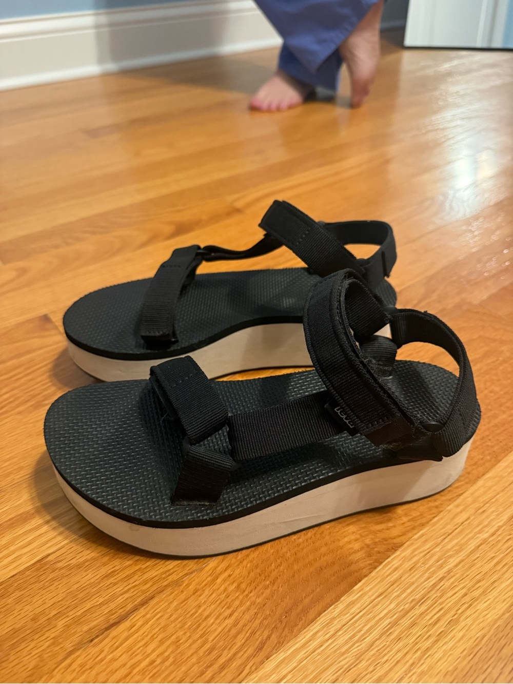 Size 7 Teva Black Platform Sandals with White Midsole